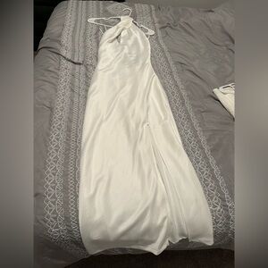 Lulu's White Satin Halter Neck Dress